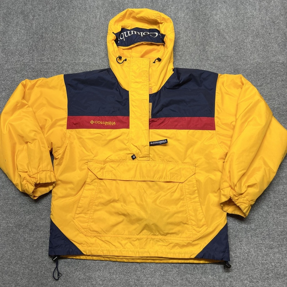 Vintage Columbia Jacket Womens Medium Yellow Colorblock Anorak Hooded Zip Ski